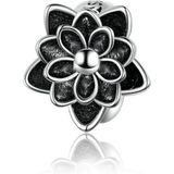 Zilveren bedel Zwarte lotusbloem