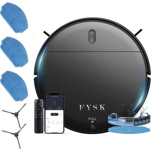 Fysk 3 in 1 Robotstofzuiger met Dweilfunctie - incl. set Dweil/Borstels - Met Laadstation - Dweilrobot - Robotstofzuigers - alexa - perfect voor huisdieren - met afstandsbediening en app