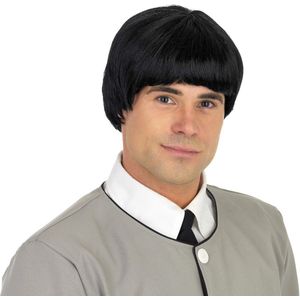 Fun Shack Pop Rock Psychedelische Band jaren '60 Pruik voor mannen, Bruine Herenpruik, Kort Haar Pruik Mannen, Zwartbruine Bowl Cut Pruik One Size