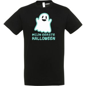 T-shirt kinderen Mijn eerste Halloween | Halloween kostuum kind dames heren | verkleedkleren meisje jongen | Zwart | maat 164