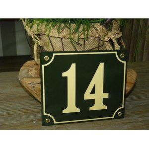 Emaille huisnummer 18x15 groen/creme nr. 14
