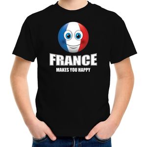 France makes you happy landen t-shirt Frankrijk met emoticon - zwart - kinderen - Frankrijk landen shirt met Franse vlag - EK / WK / Olympische spelen outfit / kleding 110/116
