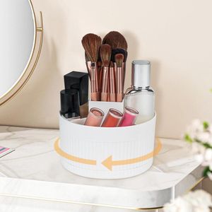 360°Rotary Makeup Brush Holder 5 Compartment Dust and Waterproof Brush Organizer Storage (White 1PCS)