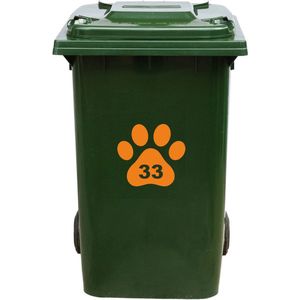 Kliko Sticker / Vuilnisbak Sticker - Hondenpoot - Nummer 33 - 18x16,5 - Oranje