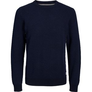 JACK & JONES Atlas knit crew neck slim fit - heren pullover katoen met O-hals - jeansblauw - Maat: L