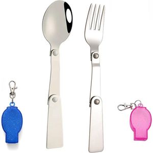 Opvouwbare lepel en vorkset van roestvrij staal voor camping en picknicks, inclusief opbergzakje