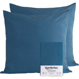 Komfortec Set van 2 Premium Jersey Kussenslopen 40x40 cm - Superzachte Kussenhoes – 100% Katoen – 150 g/m² - Blauw