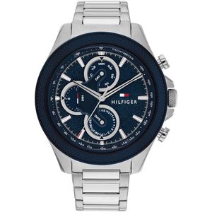 Tommy Hilfiger TH1792080 Clark Heren Horloge - Mineraalglas - Staal - Zilverkleurig - 46 mm breed - Quartz - Vouw/Vlindersluiting - 5 ATM (douchen)