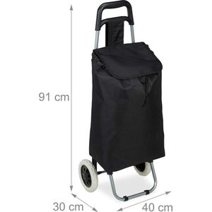 boodschappentrolley 25 l, inklapbaar, 25 l, boodschappenkar op wielen, tot 10 kg, 91x40x30 cm, zwart