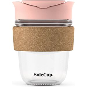Solecup koffie beker to go glas/ kurk - 340 ml - roze