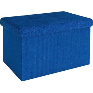 Intirilife Opvouwbare bank 49x30x30 cm in OCEAN BLUE - Zitkubus met opbergruimte en deksel van stof met holtes - Zitkubus voetensteun opbergbox kist zitkruk