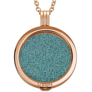 Quiges - Munthouder met Ketting en Munt 33mm Glitters Lichtblauw - RVS Rosegoudkleurig - ERHS232