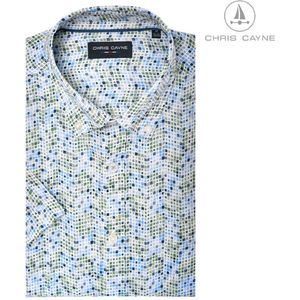 Chris Cayne heren overhemd - blouse heren - 1222 - wit/groen/blauw print - korte mouwen - maat XXL