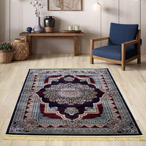 Flycarpets Isfahan Klassiek Oosters Medaillon Vloerkleed - Blauw / Rood - 300x400 cm