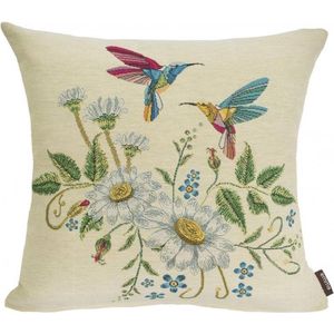 Kussenhoes - Kolibrie - Bloemen - creme kleurige achtergrond - Gobelin - Vogels