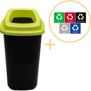 Plafor Sort Bin, Prullenbak voor afvalscheiding - 45L – Zwart/Groen - Inclusief 5-delige Stickerset - Afvalbak voor gemakkelijk Afval Scheiden en Recycling - Afvalemmer - Vuilnisbak voor Huishouden, Keuken en Kantoor - Afvalbakken - Recyclen