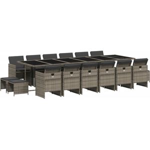 vidaXL - 17-delige - Tuinset - met - kussens - poly - rattan - grijs