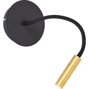 Brilliant lamp Jutta LED-wandspot met flexibele arm en schakelaar zandzwart/mat goud metaal/kunststof zwart 4,1 W LED geïntegreerd