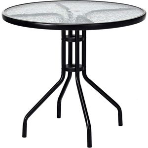 Ronde Tuintafel met Paraplugat - Weerbestendige Bistrotafel van Gehard Glas en Metaal - Ideaal voor Balkon en Terras