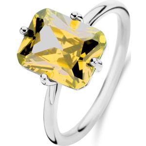 New Bling 9NB-1137-52 Zilveren Ring met Zirkonia Steen - Geel - 8x10mm - Rechthoek - Maat 52 - Rhodium - Zilver