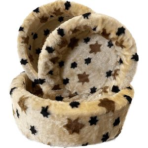 Luxe Hondenmand - kattenmand - Beige met bruine en zwarte sterren