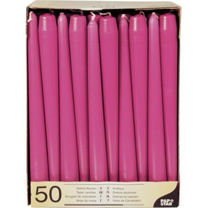 50x stuks Voordeelverpakking dinerkaarsen fuchsia roze - 25 cm - 7 branduren