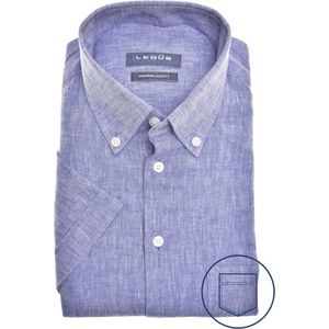 Ledub modern fit overhemd - korte mouw - middenblauw - Strijkvriendelijk - Boordmaat: 38