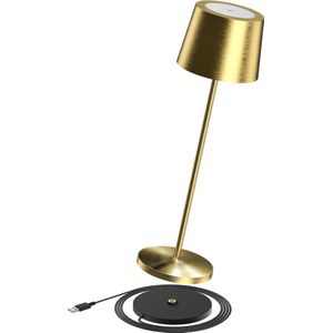 Ozocozy Breakfast at Tiffany's - Tafellamp - Tafellamp slaapkamer - Tafellamp Oplaadbaar - Goud - Spatwaterdicht (IP54) - Bureaulamp Snoerloos - Dimbare LED Lamp - Oplaadstation - Terraslamp - USB Oplaadbaar - 38,5 cm x Ø11,4 cm - Cadeau