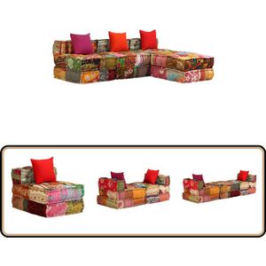vidaXL Modulaire Patchwork Poef 3-Zits Stof Modulaire Bank - Multifunctionele Bank - Patchwork Bank - Lounge Bank - Slaapbank