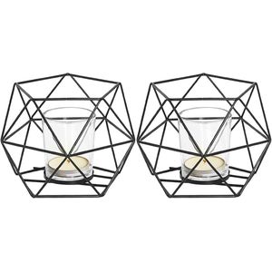 Geometrische Theelichthouder Set - Tafeldecoratie - 2 stuks - Goud/Zwart - Metaal