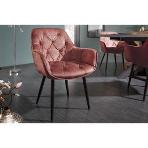 Designstoel MILANO, roestbruin fluweel met armleuning, decoratief stiksel, gestoffeerde zwart metalen poten - 41182
