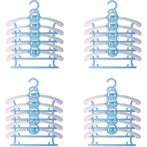 Babykleerhangers antislip 20 stuks, 29-37cm uitschuifbare kinderkledinghangers met broekstandaard, plastic en stapelbare groeiende hangers ideaal voor rompertjes en kinderkleding, blauw + wit