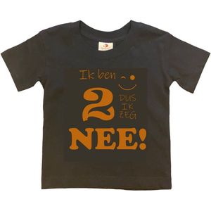 T-shirt Kinderen ""Ik ben 2 dus ik zeg NEE!"" | korte mouw | zwart/tan | maat 98/104