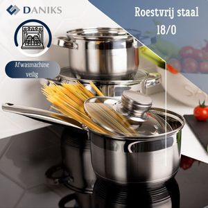 Standard Kookpannenset Roestvrij Staals-sGlazen Deksels-sInterne Maataanduidings-sInductie