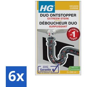 HG - Duo Ontstopper - Extreem Sterk - Afvoerontstopper Voor Hardnekkige Verstoppingen - 1L - Voordeelverpakking - 6 stuks