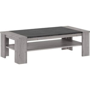 Tollebeek Salontafel Rechthoek - Grey wash/grijze finish - Donkergrijs marmerlook tafelblad - Met 1 legplank