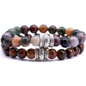 FortunaBeads - Bali Set - Indisch Agaat x Bruin Tijger Oog – Heren – Armband - 20cm