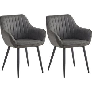 Colenis® - Luna Eetkamerstoel - Set Van 2 - Antraciet - Microfiber - Microvezel - Met armleuning
