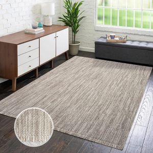 Laagpolig vloerkleed voor de woonkamer – taupe – 120 x 170 cm – vloerkleden in boho-stijl met franjes – effen – slaapkamer, eetkamer