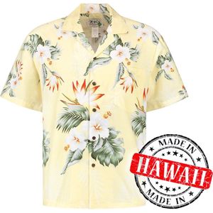 Hawaii Blouse Mannen - Shirt - Hemd - 100% Katoen - Overhemd Heren Korte Mouw - Made in Hawaii ""Hibiscus Geel"" Maat XXXL