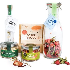 Pineut ® Kerstpakket Food - Borrelplank Pakket Tapas – Borrelpakket Culinair – Borrelbrood Focaccia, Tapenade, Vinaigrette & Waterkaraf – Verwenbox Borrel – Geschenkpakket Borrelhapjes - Gezellig Genieten - Cadeau Kerst