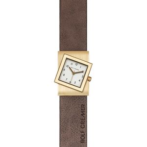 Rolf Cremer Turn S - horloge - dames horloge - bruin - goud - titanium - kalfsleer - cadeautip