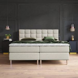 Beddenscout24 Boxspring Helmond - Beige - 140x200 cm Inclusief cm matras en topper