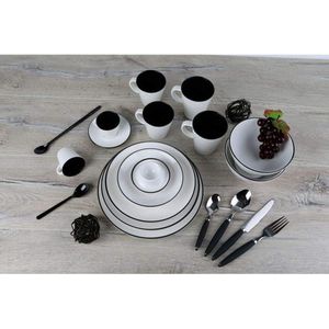 16-delig zwart-wit Serviesset Linea met subtiel design