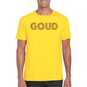 Bellatio Decorations feest t-shirt voor heren goud - glitter tekst - foute party/carnaval - geel XL