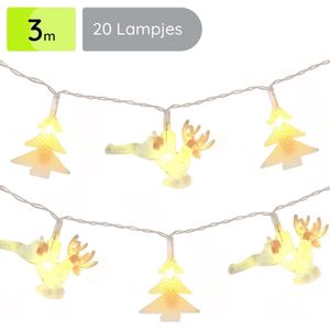 Kerstverlichting Rendier en Denneboom - 3m - 20 Lichtjes - Inclusief Batterijen - Lichtslinger - Warm Wit Licht