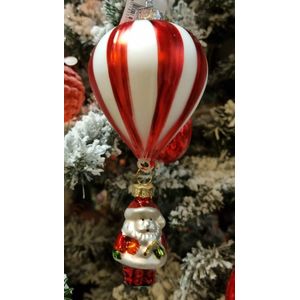 Luchtballon met kerstman van glas hang d7h15 cm rood/wit super leuk