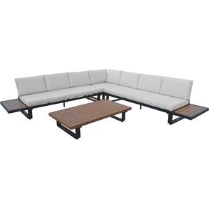AXI Elin Loungeset met zijtafels Antraciet met Houtlook – Hoekset met tafel - Gepoedercoat aluminium frame – 7 Personen