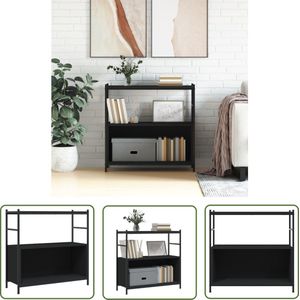 The Living Store Boekenrek 80x30x78,5 cm bewerkt hout en ijzer zwart - Boekenrek - Industrieel Boekenrek - Zwarte Boekenkast - Boekenplank - Opslagruimte