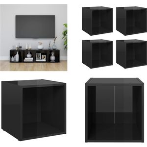 vidaXL Tv-meubelen 4 st 37x35x37 cm spaanplaat hoogglans zwart - Tv-kast - Tv-kasten - Televisiekast - Televisiekasten